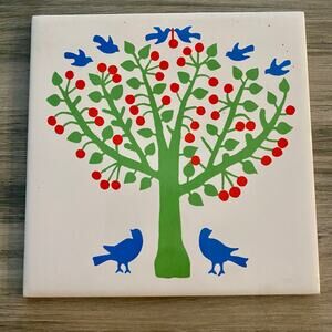 Collectors Ceramic Tile/Trivet American Quilt Design 1820 Birds in a Cherry Tree